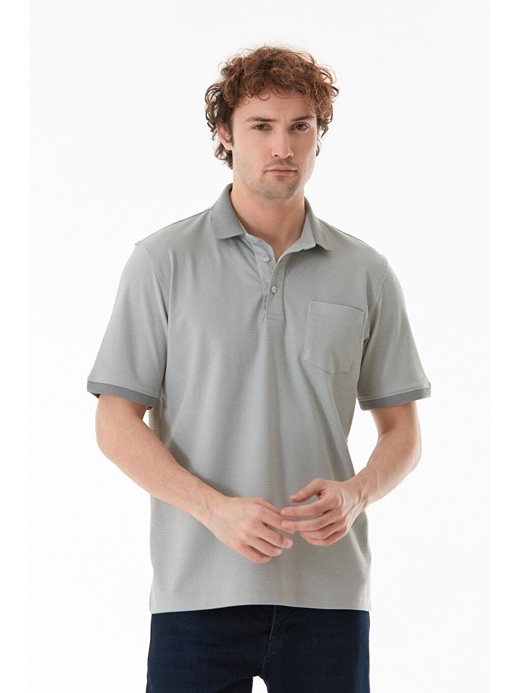 Gri Desenli Cepli Polo Yaka Tişört-2