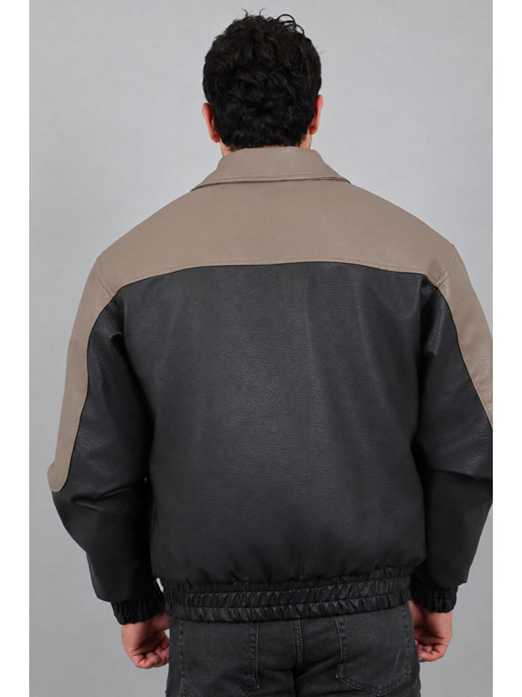 Kahverengi Baskılı Çift Renk Oversize Suni Deri Mont Kmd 882_50531-6