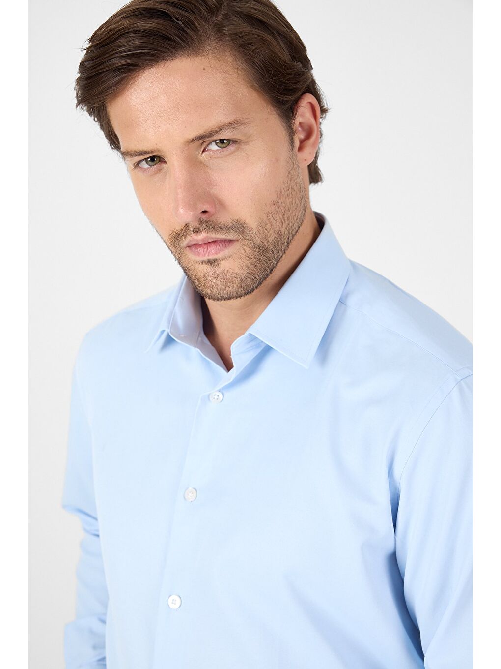 Koyu Mavi Uzun Kol Sert Yaka Cepsiz Comfort Fit Pamuklu Gömlek 1004250914-3