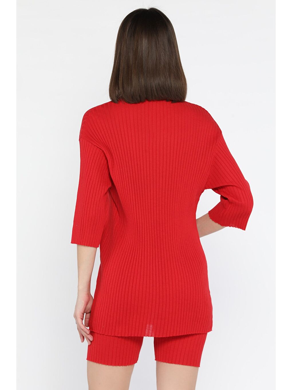 Kırmızı Bisiklet Yaka Yarım Kol Bluz Şort İkili Takım-2