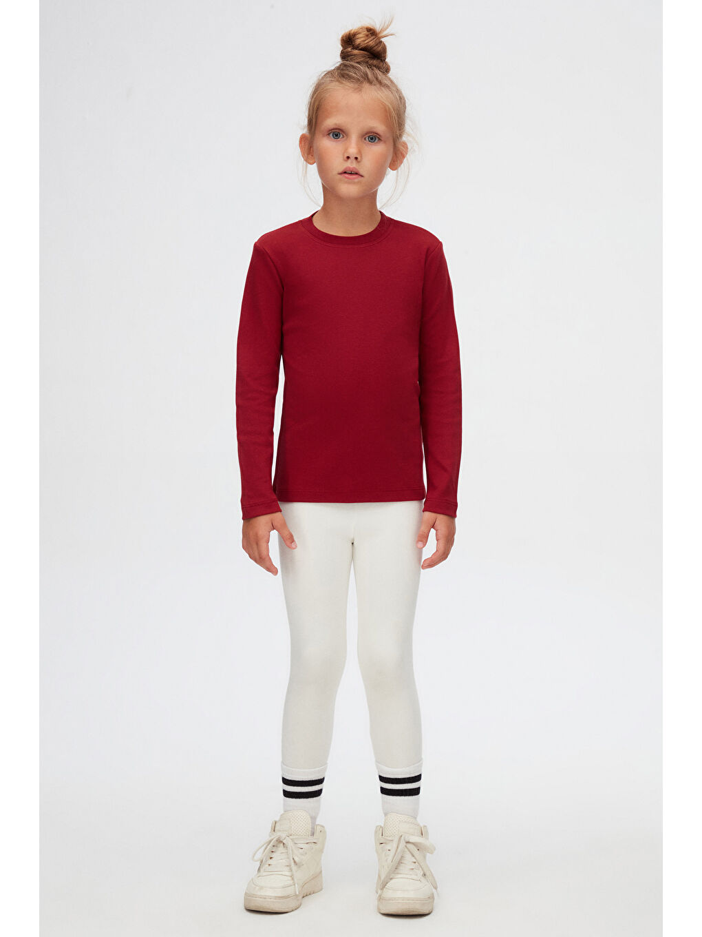 Bordo Basic Unisex Çocuk Kışlık Sıfır Yaka Uzun Kollu Tişört