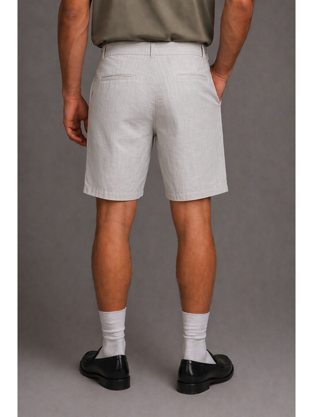 Gri Erkek %100 Pamuk Linen Şort Rahat Kesim Yazlık Şort-2