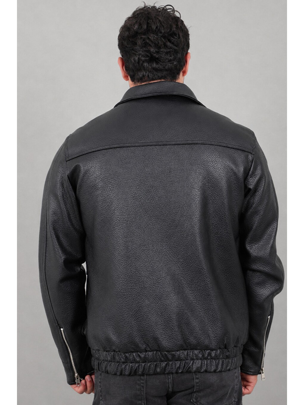 Siyah Çapraz Kapak Desenli Suni Deri Mont Kmd 842_50528-6