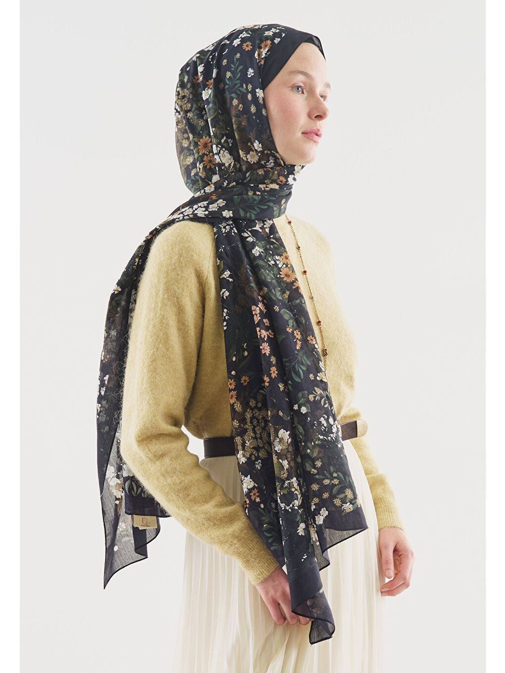 Siyah AVRIL DESENLİ PAMUK VİSKON ŞAL SİYAH-1