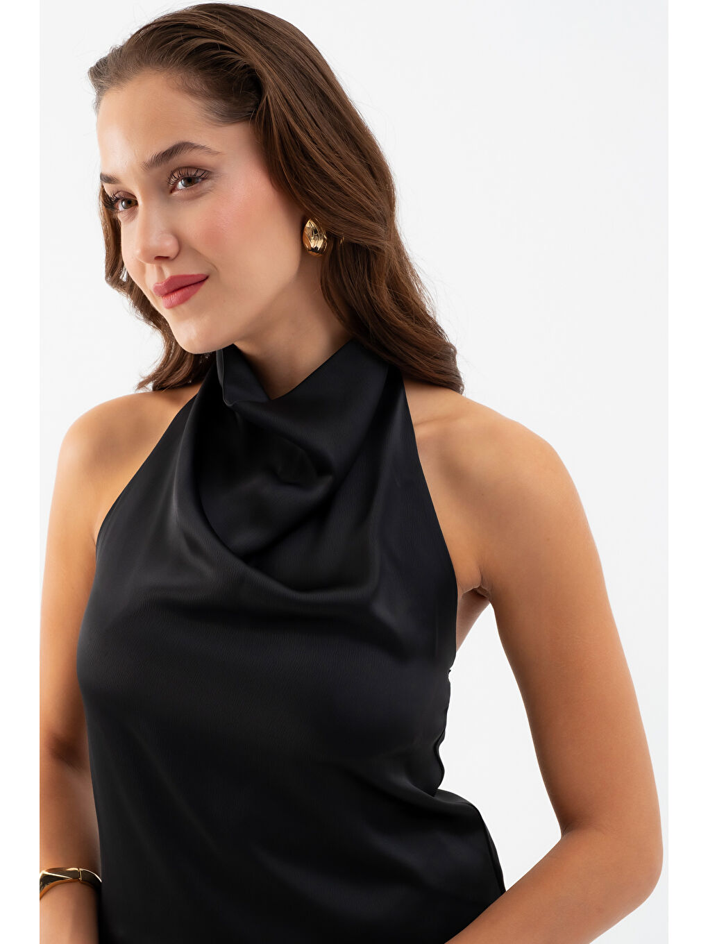 Kadın Siyah Degaje Yaka Saten Etek Bluz Takım-3