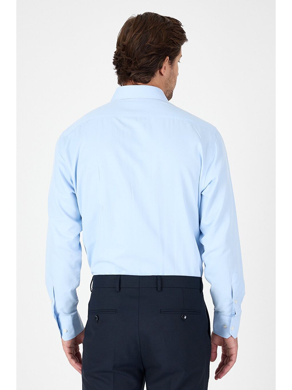 Koyu Mavi Uzun Kol Sert Yaka Cepsiz Comfort Fit Pamuklu Gömlek 1004250914-2