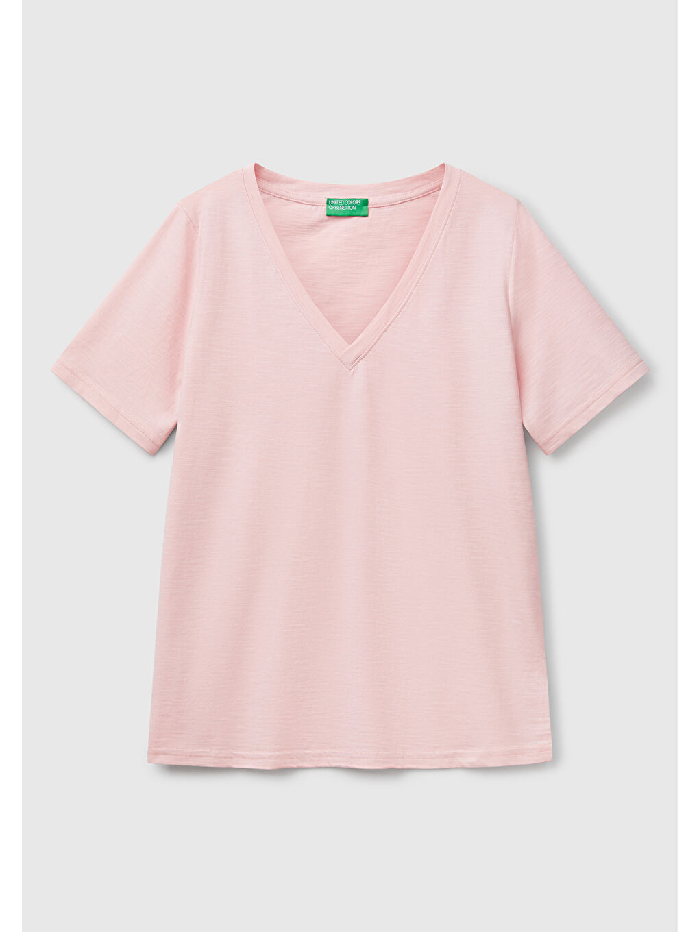 Kadın Pembe 100 Pamuk V Yaka Slub T Shirt