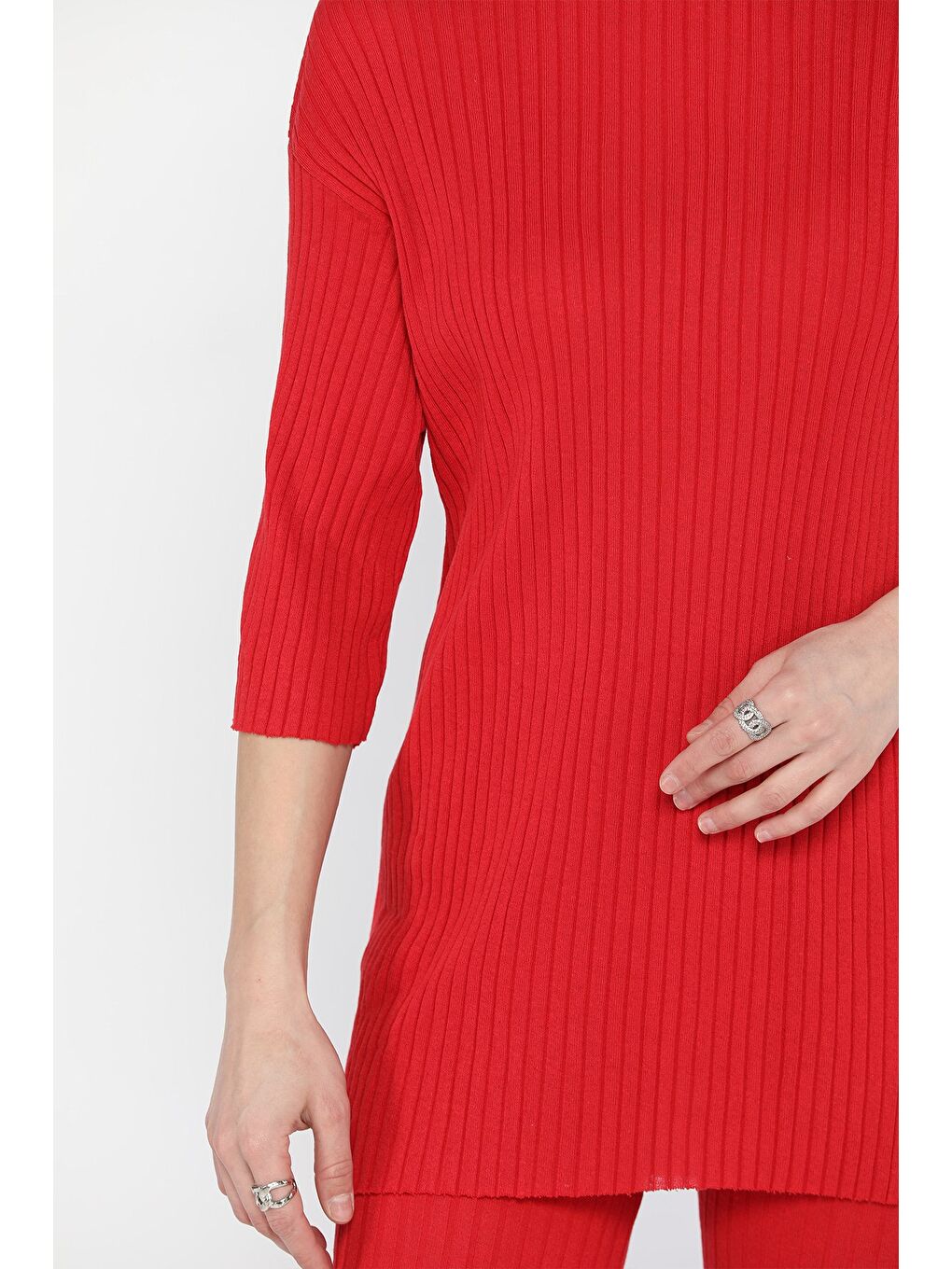 Kırmızı Bisiklet Yaka Yarım Kol Bluz Şort İkili Takım-3