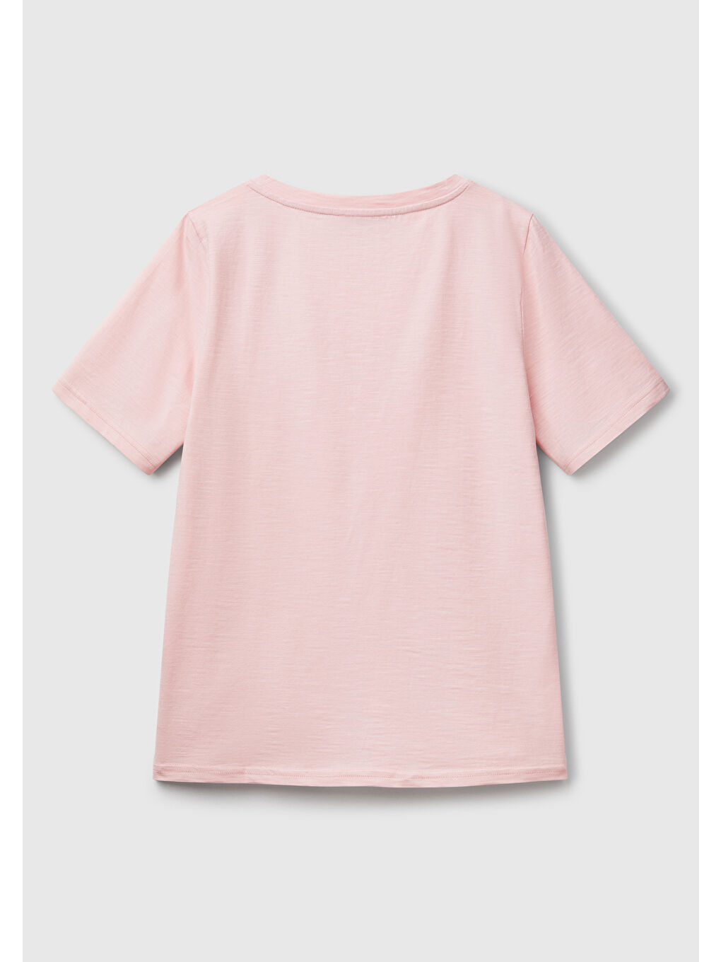 Kadın Pembe 100 Pamuk V Yaka Slub T Shirt-1