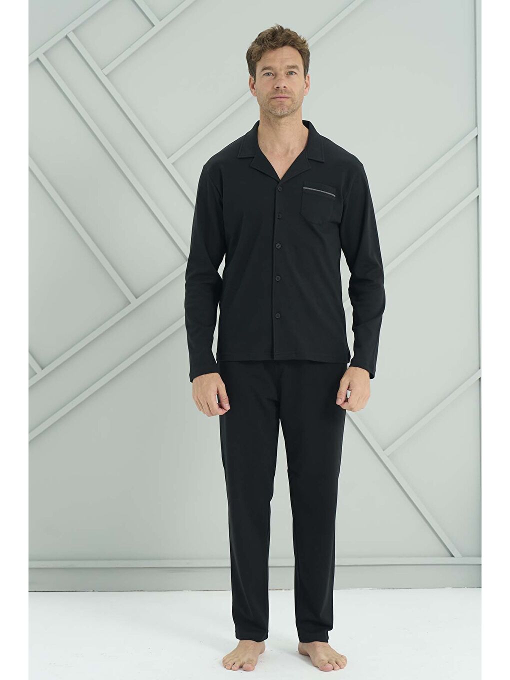 Erkek Penye Uzun Kol Pijama Takımı 2229 Siyah03-1