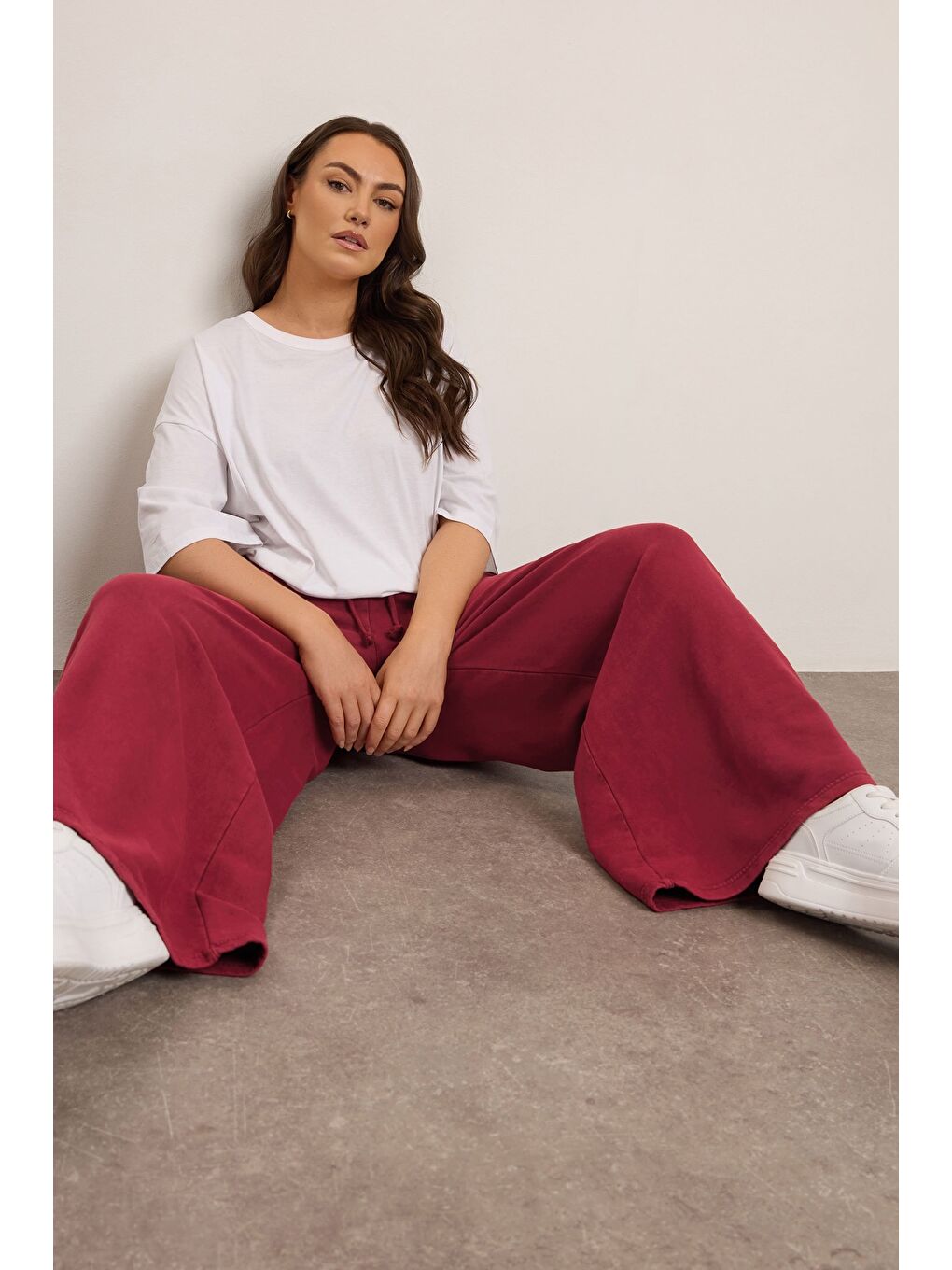 Kırmızı Büyük Beden Cepli Beli Lastikli İpli Geniş Paçalı Eşofman Altı 304052-3