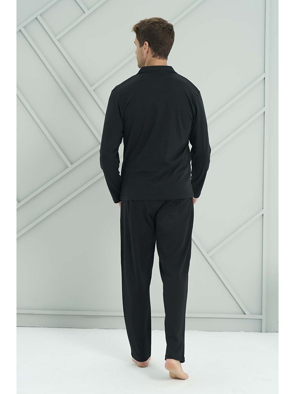 Erkek Penye Uzun Kol Pijama Takımı 2229 Siyah03-2