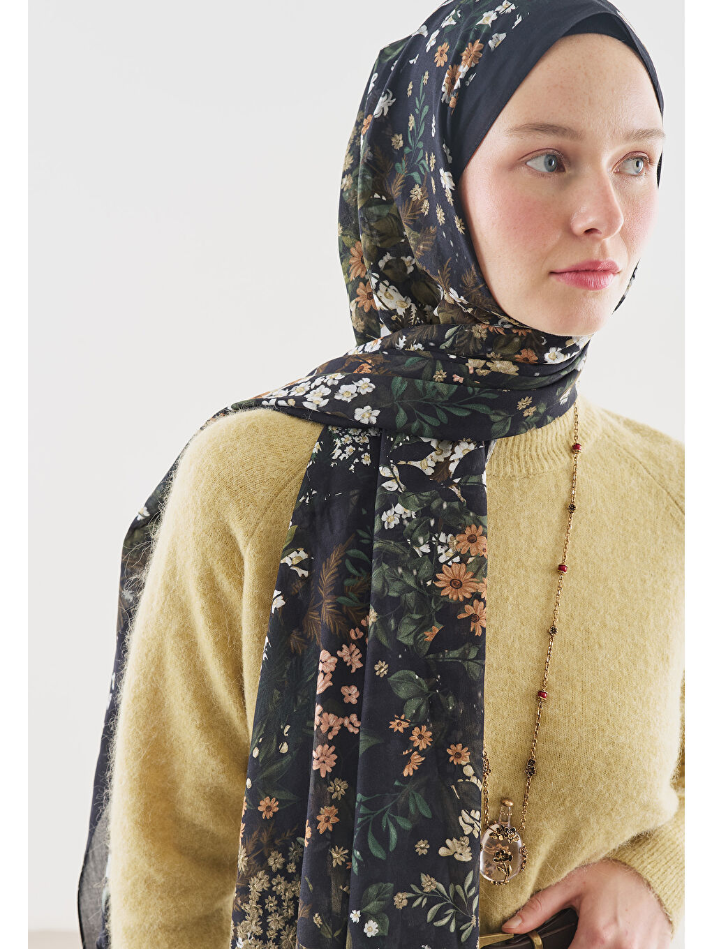 Siyah AVRIL DESENLİ PAMUK VİSKON ŞAL SİYAH-3