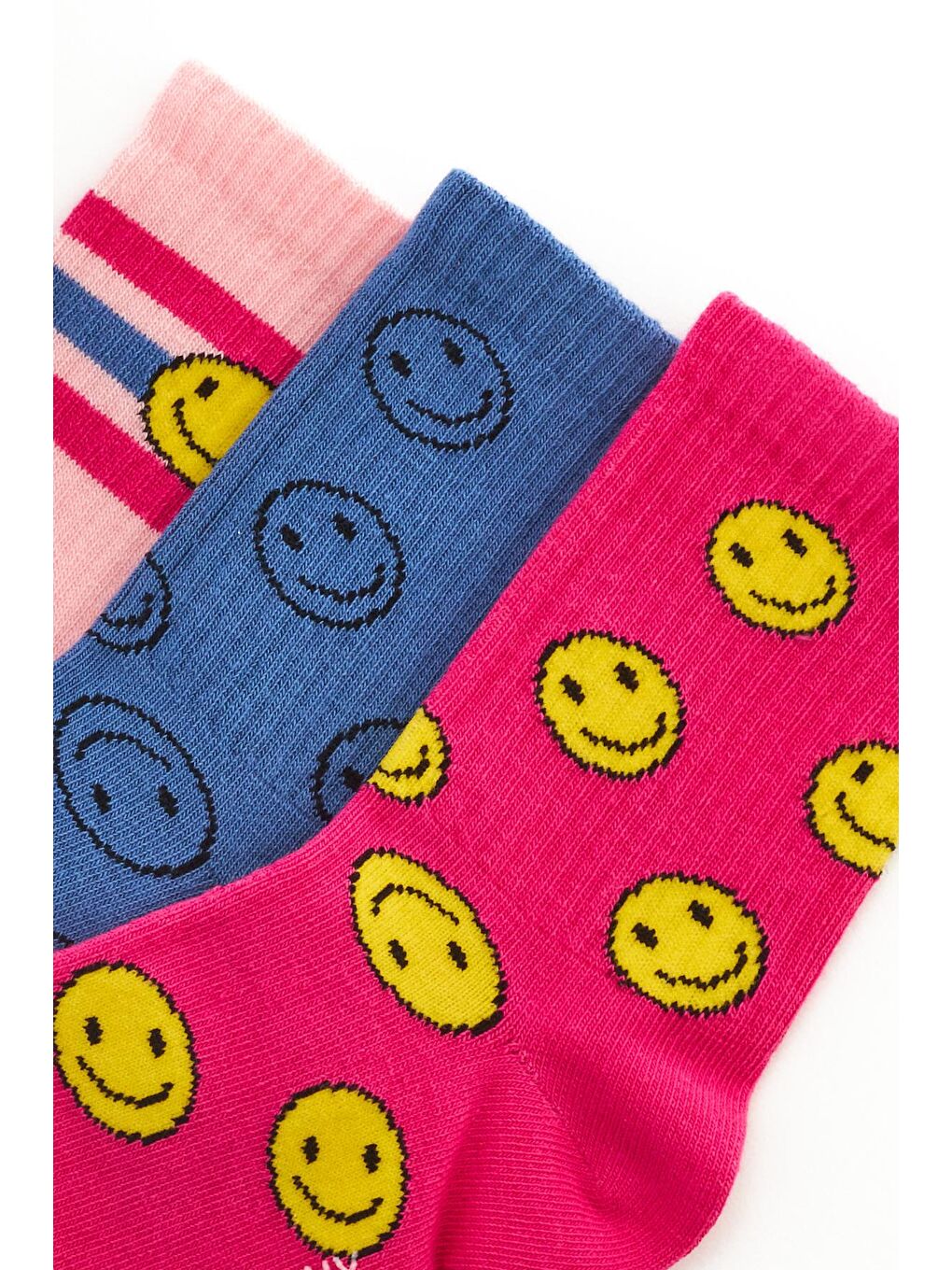 Fuşya Kadın Gülen Surat Desenli 3'Lü Paket Soket Çorap-1