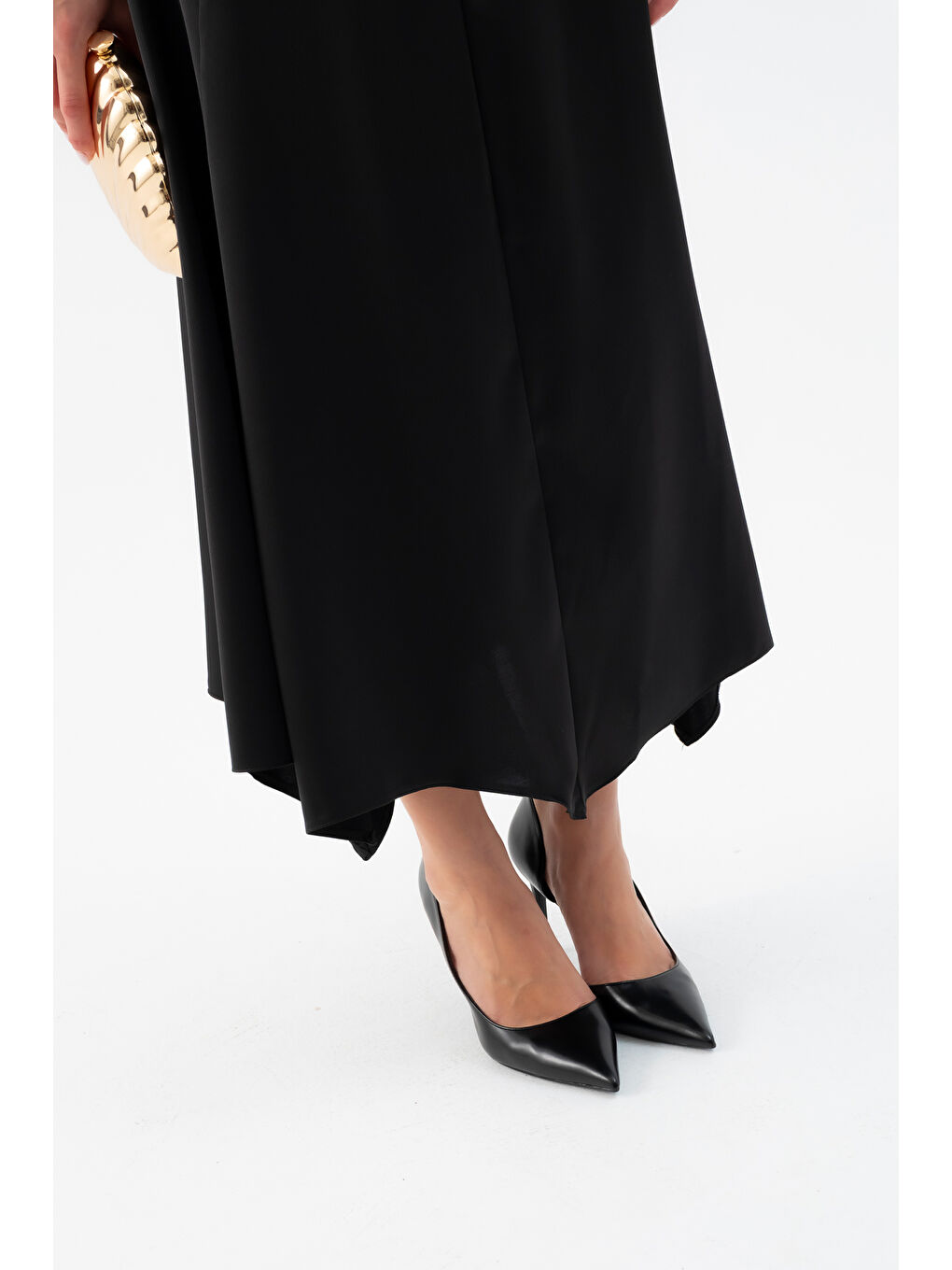 Kadın Siyah Degaje Yaka Saten Etek Bluz Takım-4