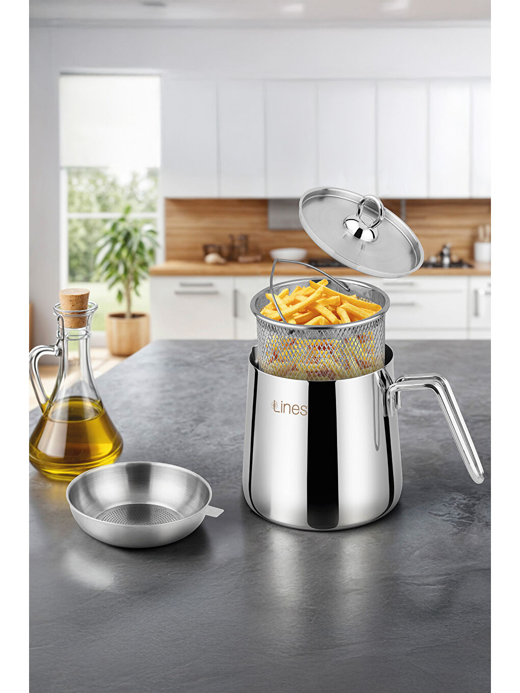 Gri LKX-1000 4 Parça Çelik Kızartma Tenceresi 13,7x13cm 2lt