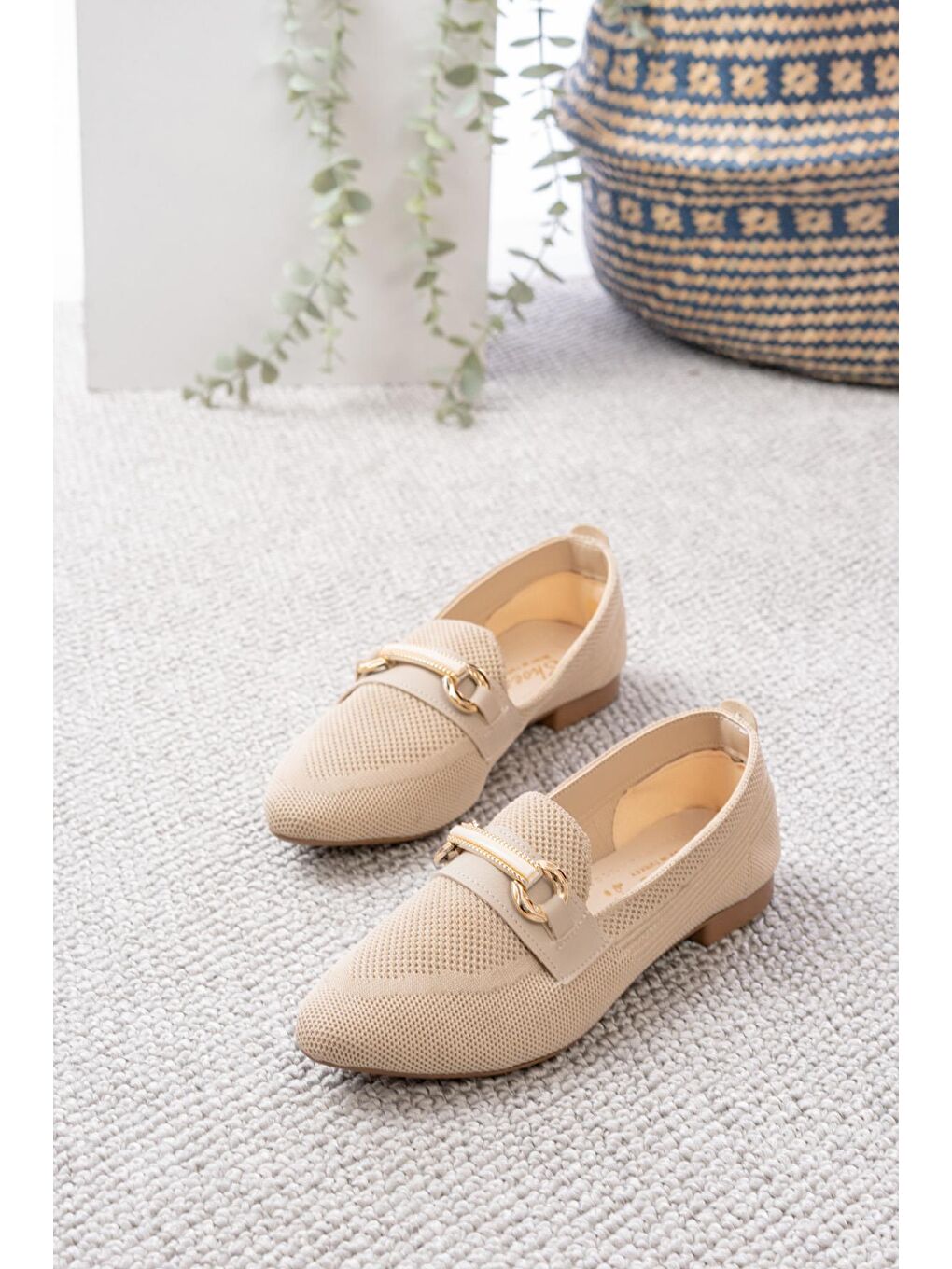 Ekru Zeyha Toka Detaylı Günlük Triko Sivri Burun Kadın Babet-3