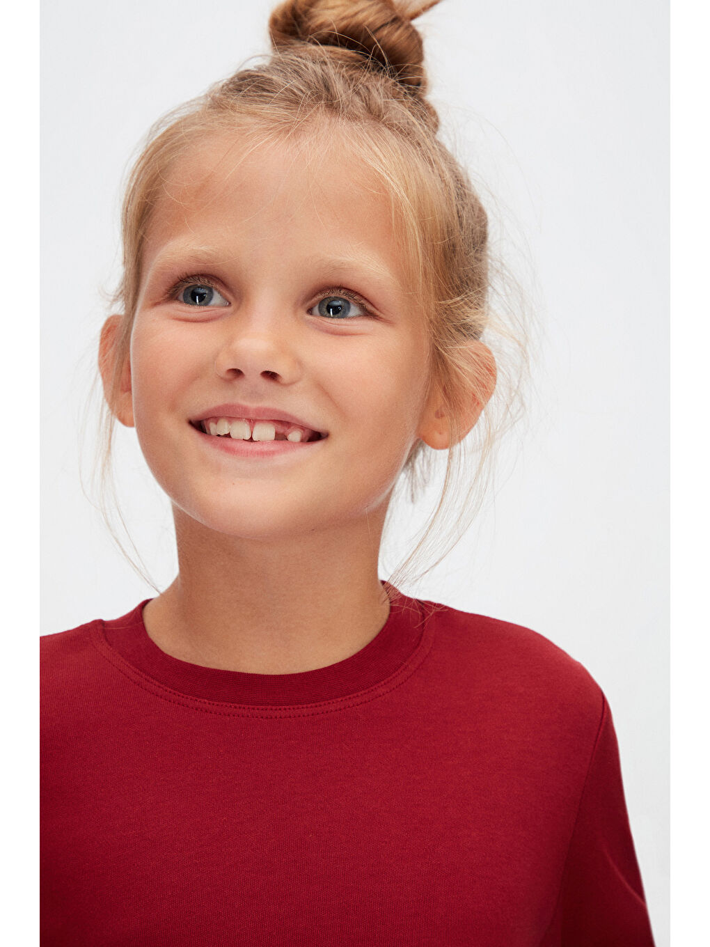 Bordo Basic Unisex Çocuk Kışlık Sıfır Yaka Uzun Kollu Tişört-2