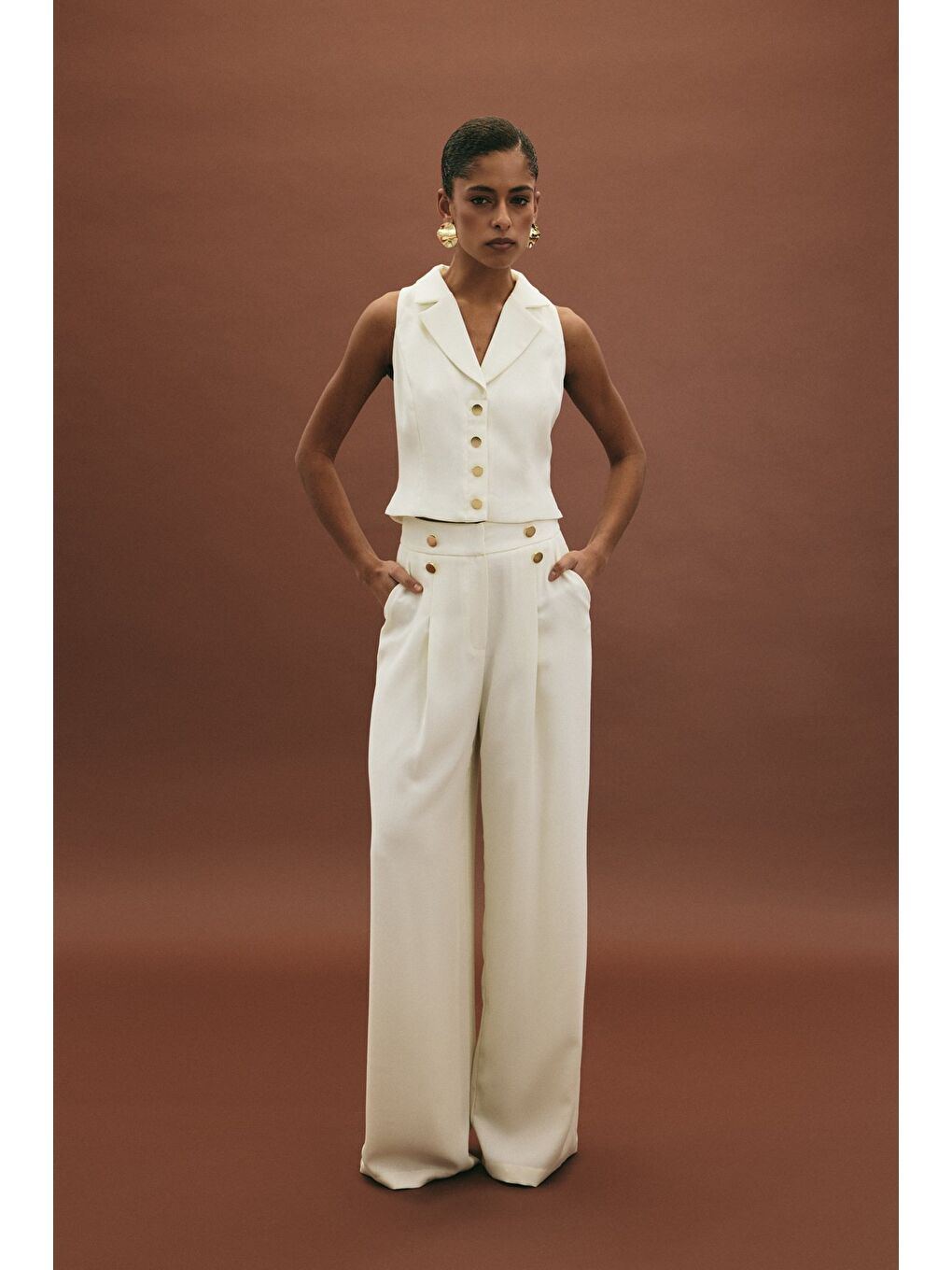 Eva Krep Pantolon - Ekru-1