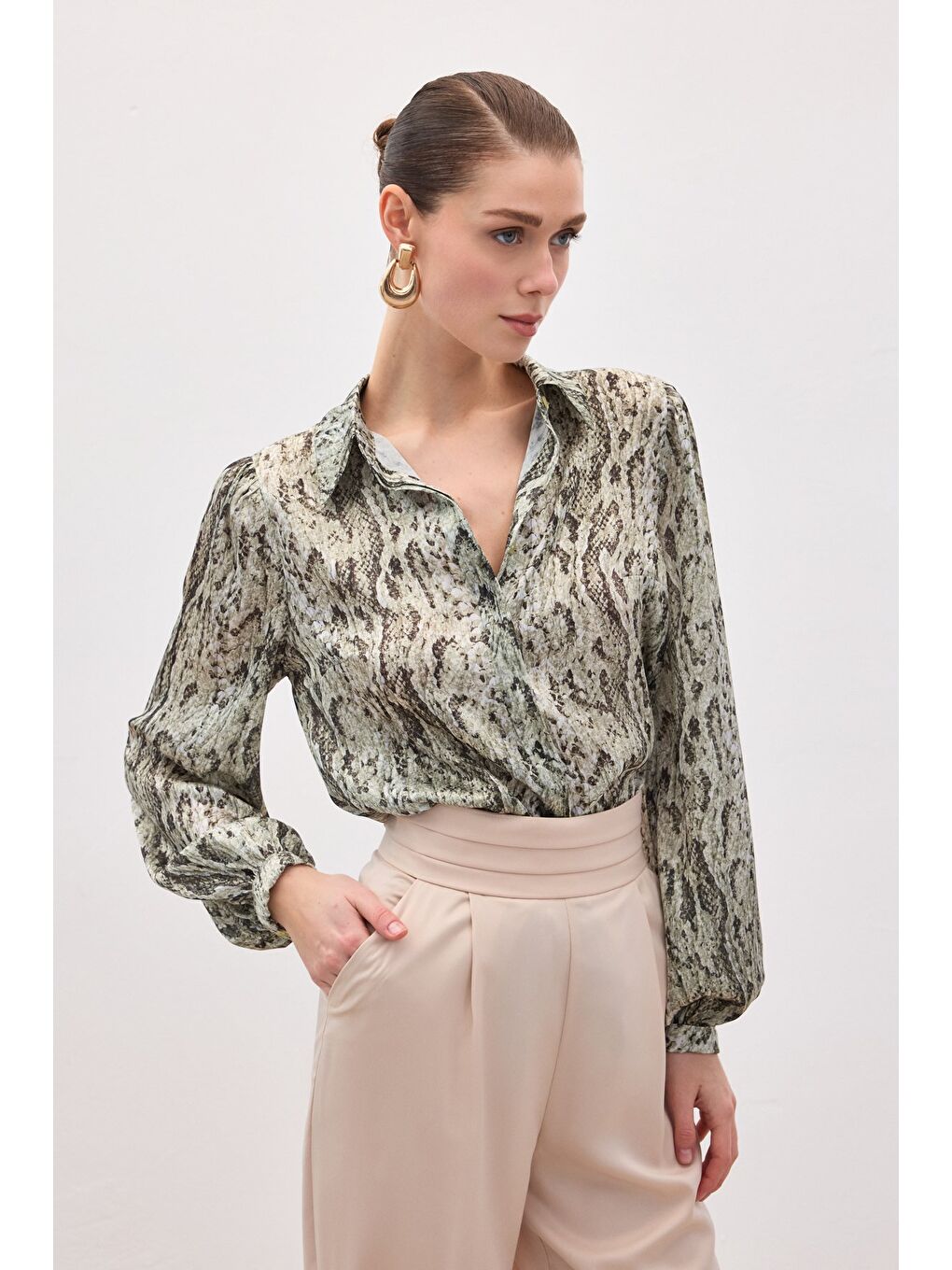 Desenli Gömlek - Haki-3