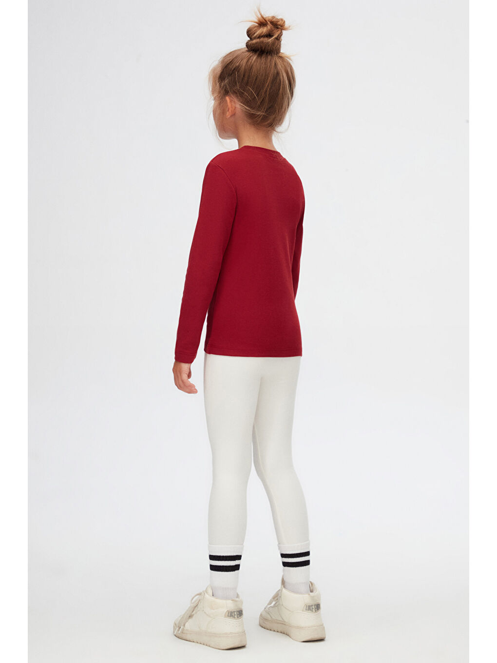 Bordo Basic Unisex Çocuk Kışlık Sıfır Yaka Uzun Kollu Tişört-3
