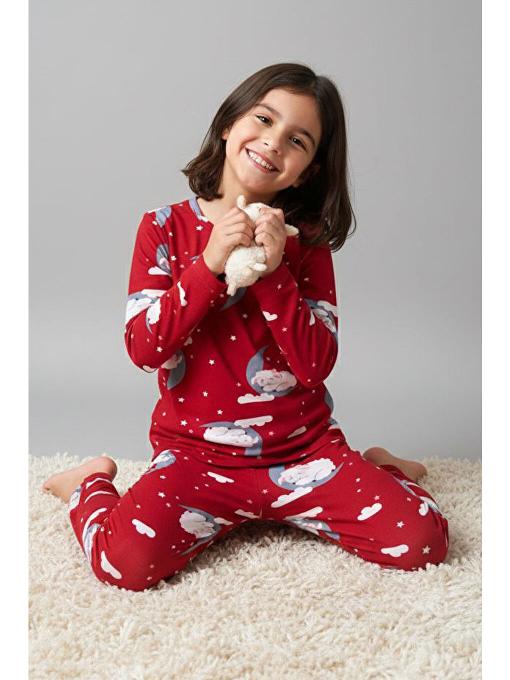 Kırmızı Kız Çocuk Kirmizi Baskılı Süet Pijama Takımı - 28127-KIRMIZI-1