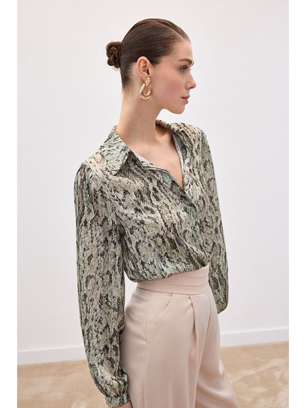 Desenli Gömlek - Haki-4