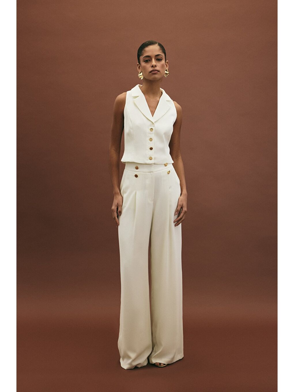 Eva Krep Pantolon - Ekru-2