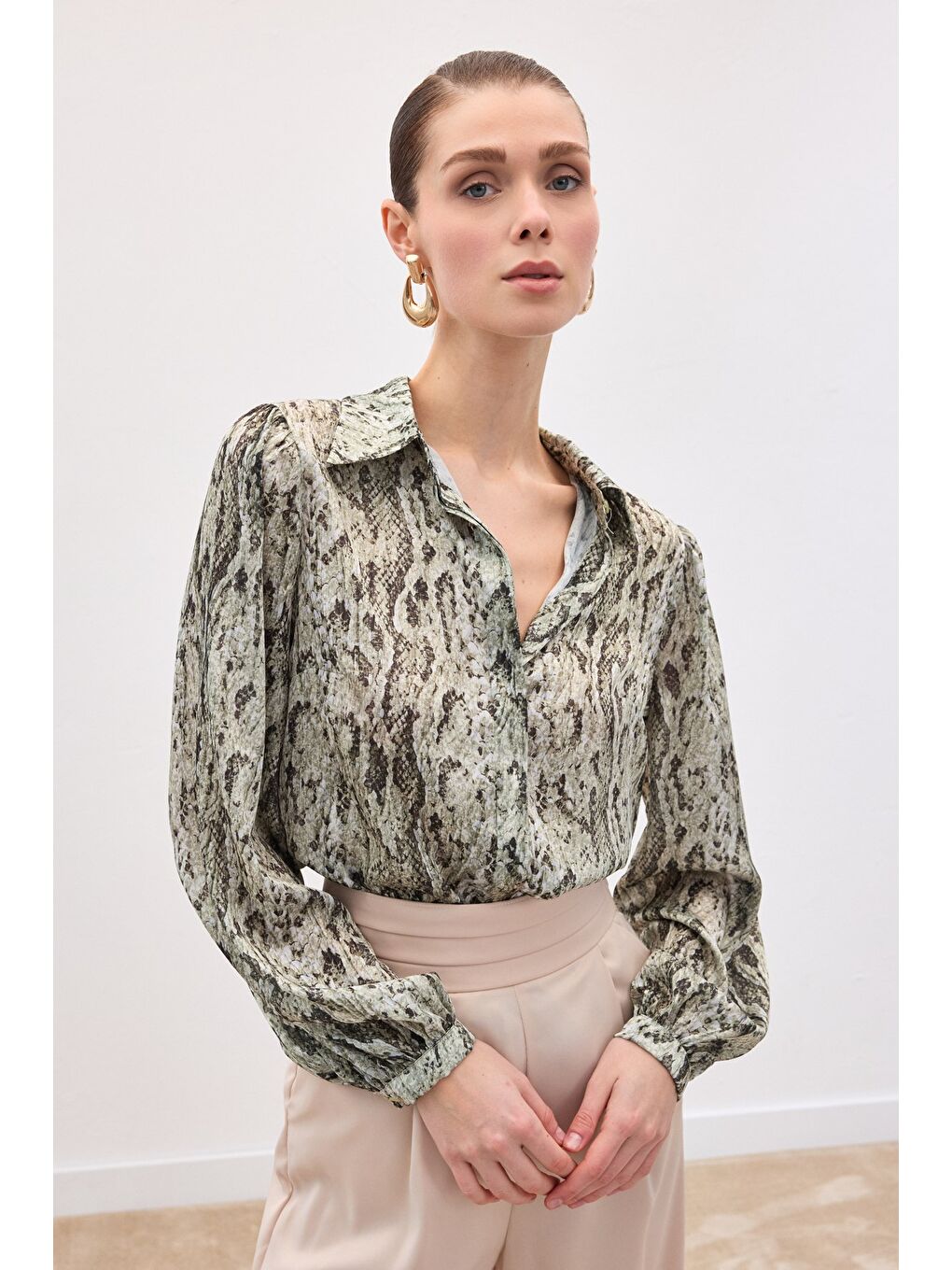 Desenli Gömlek - Haki-5