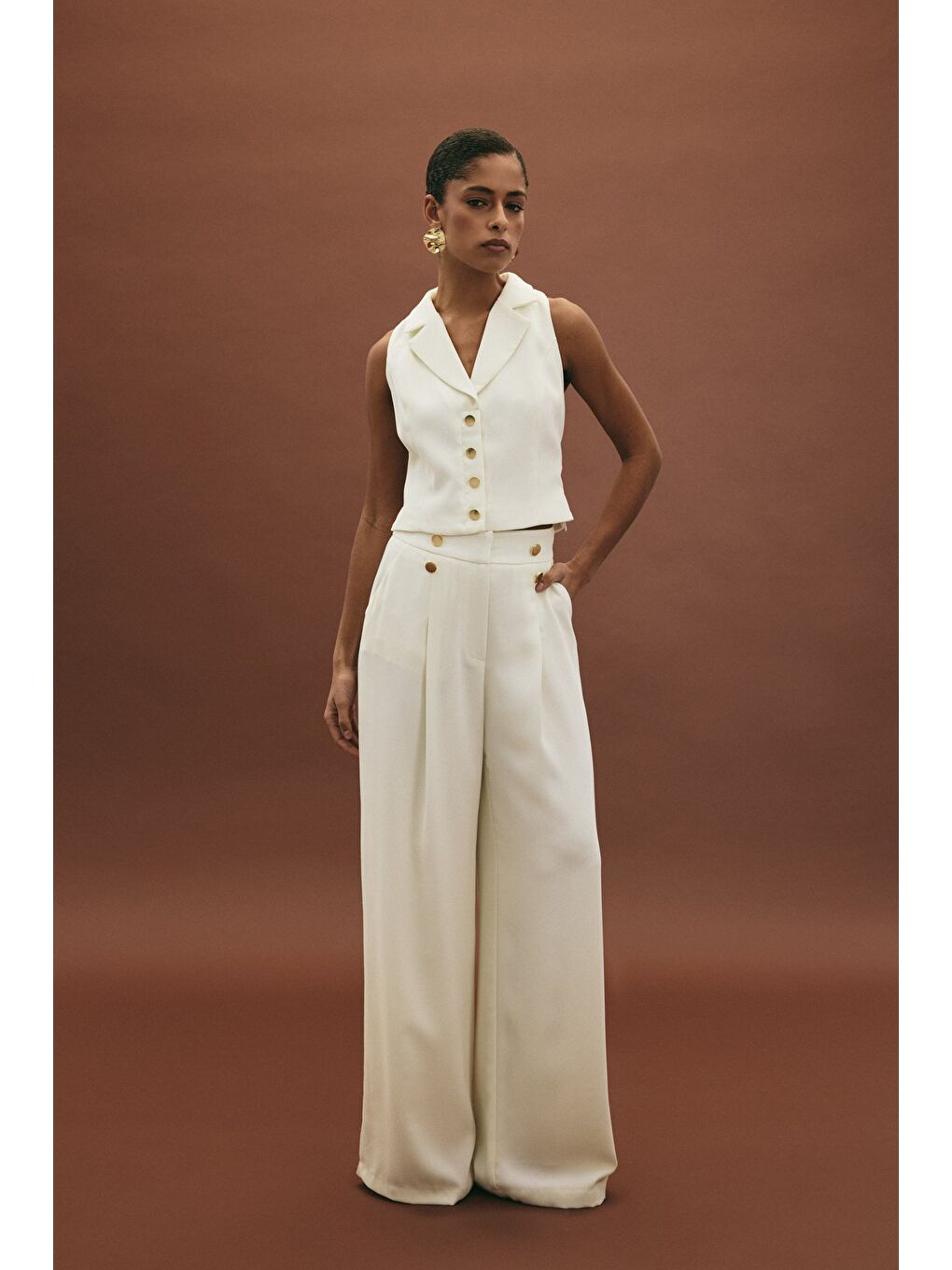 Eva Krep Pantolon - Ekru-3