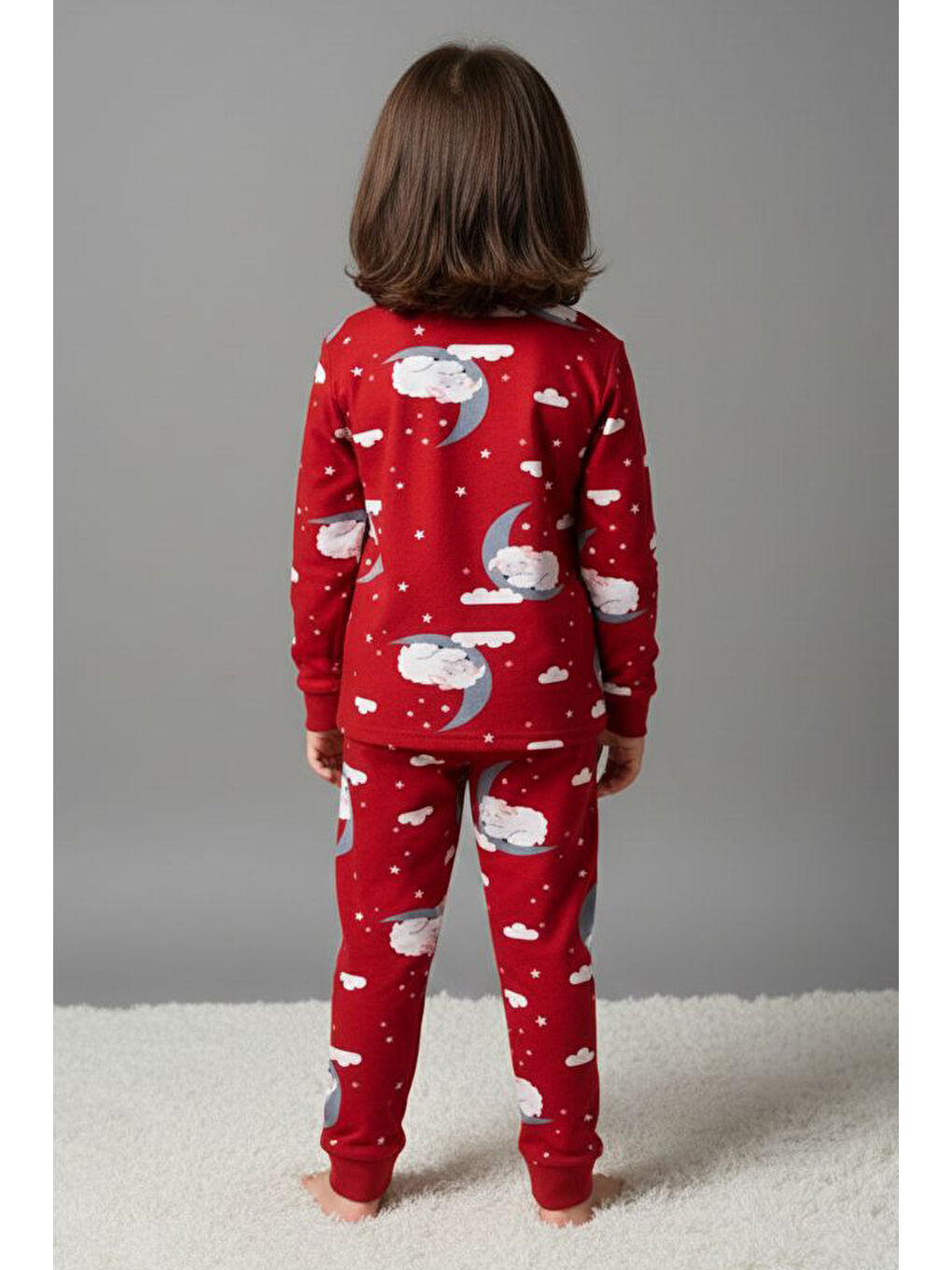 Kırmızı Kız Çocuk Kirmizi Baskılı Süet Pijama Takımı - 28127-KIRMIZI-2