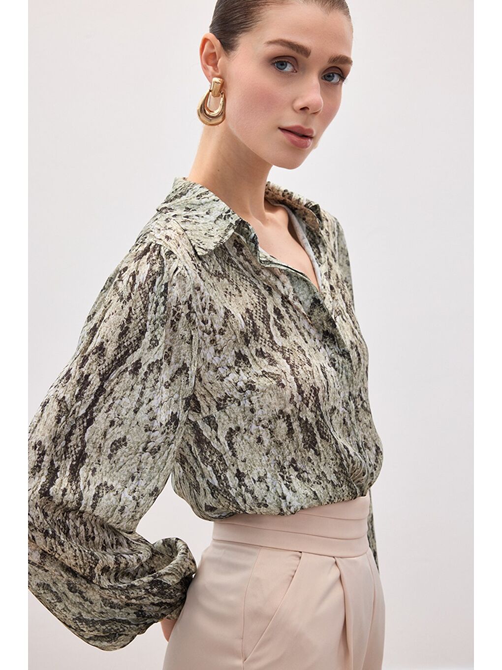 Desenli Gömlek - Haki-6