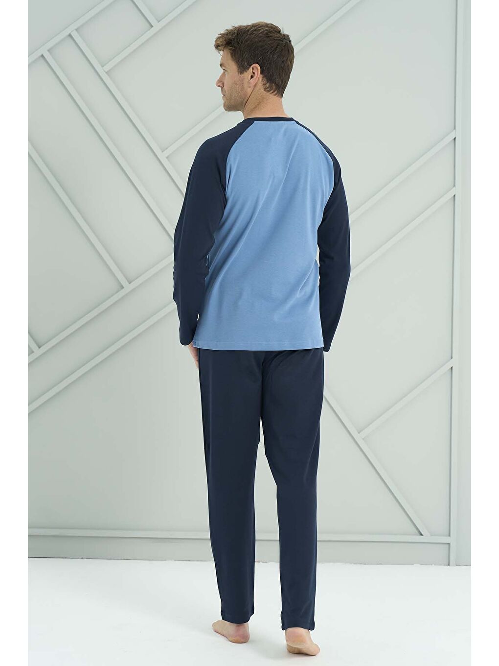 Lacivert Büyük Beden Erkek Penye Uzun Kol Pijama Takımı 2211 İndigo02-2