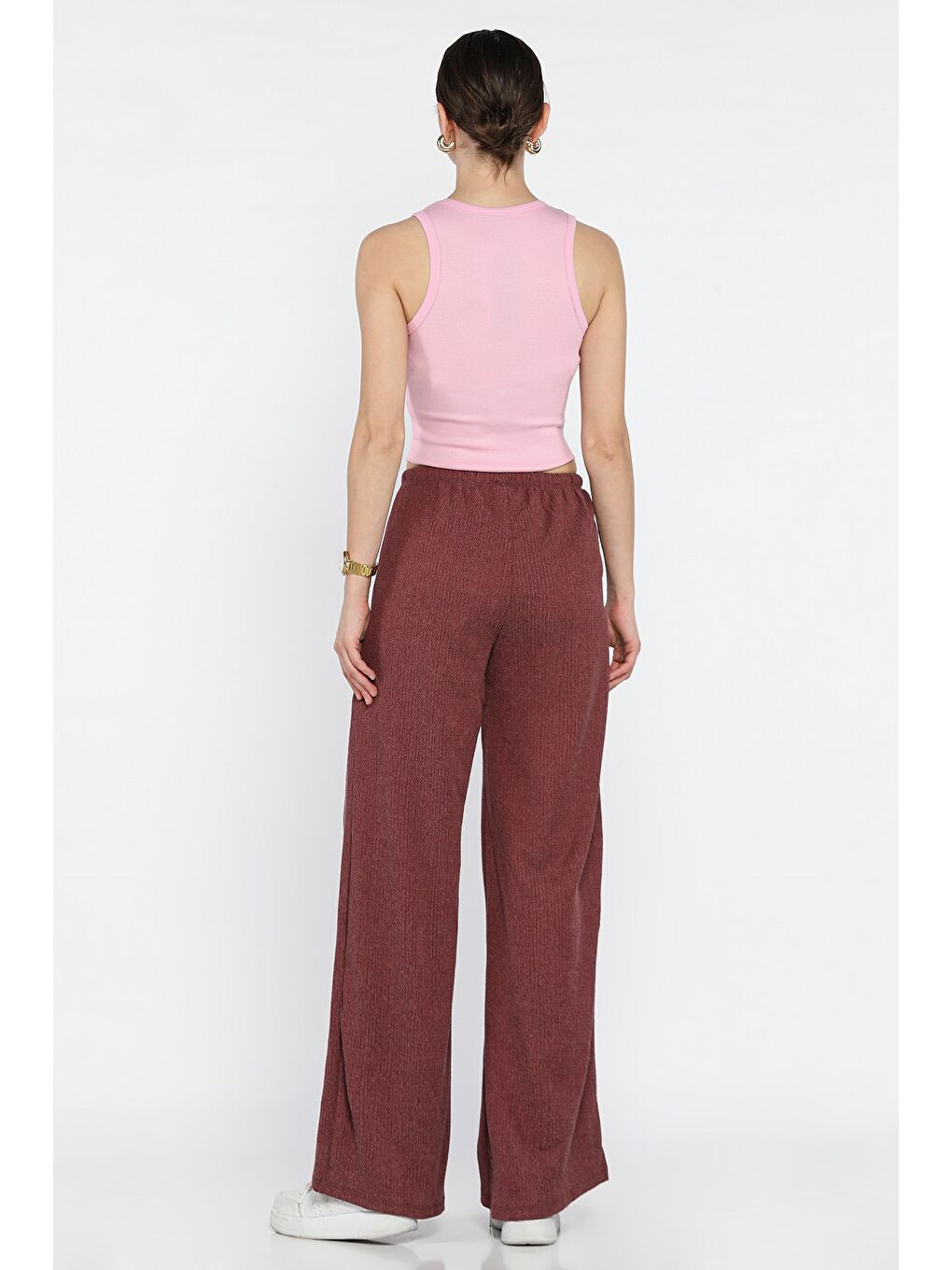 Mürdüm Kadın Bel Bağlamalı Elastanlı Kumaş Pantolon-2