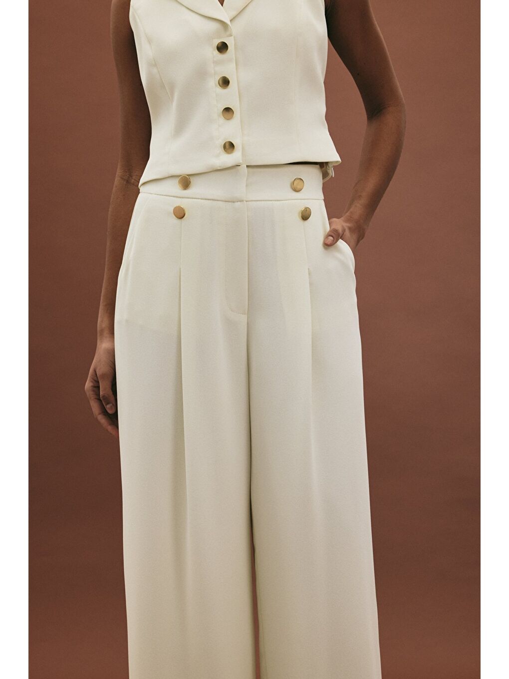 Eva Krep Pantolon - Ekru-5
