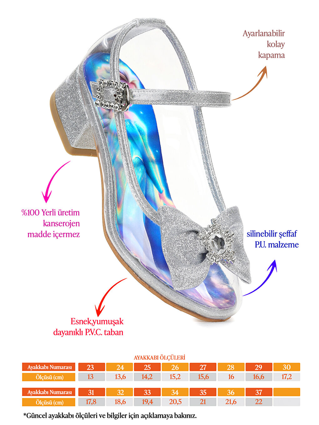 Gri Asel Kız Çocuk Simli Topuklu Abiye Şeffaf Ayakkabı-1