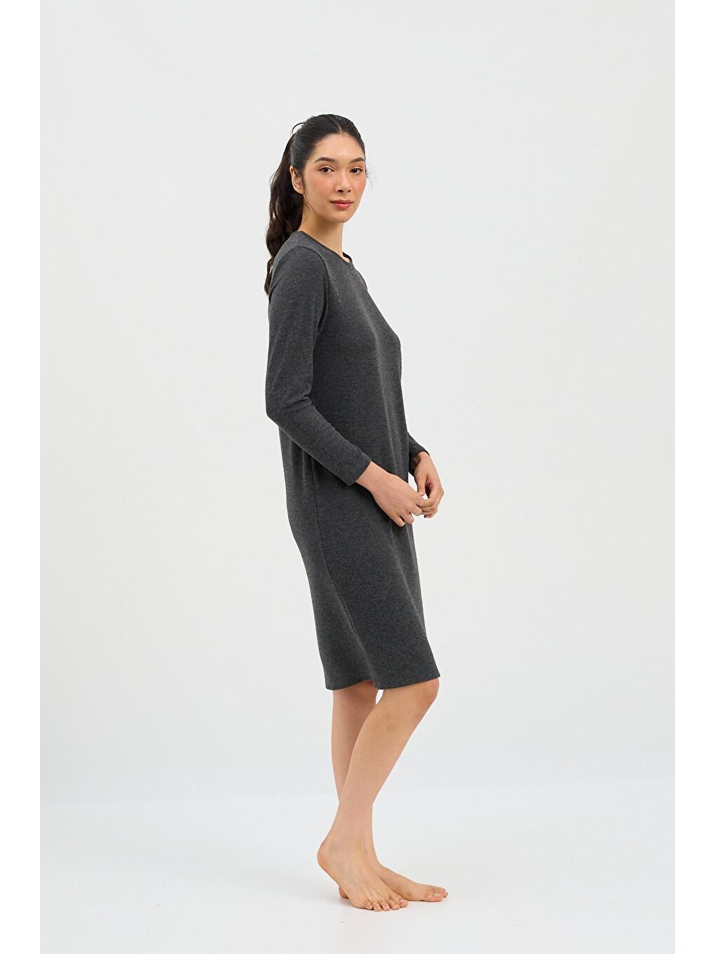 Kadın Infinity Dots Dizaltı Elbise Antrasit-1