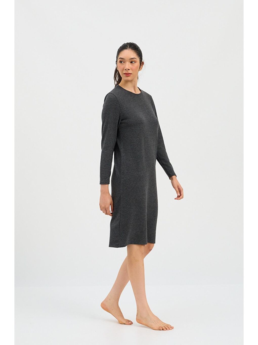 Kadın Infinity Dots Dizaltı Elbise Antrasit-2