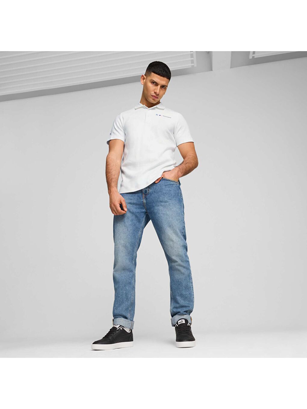 Beyaz BMW M Motorsport Erkek Jacquard Polo-4