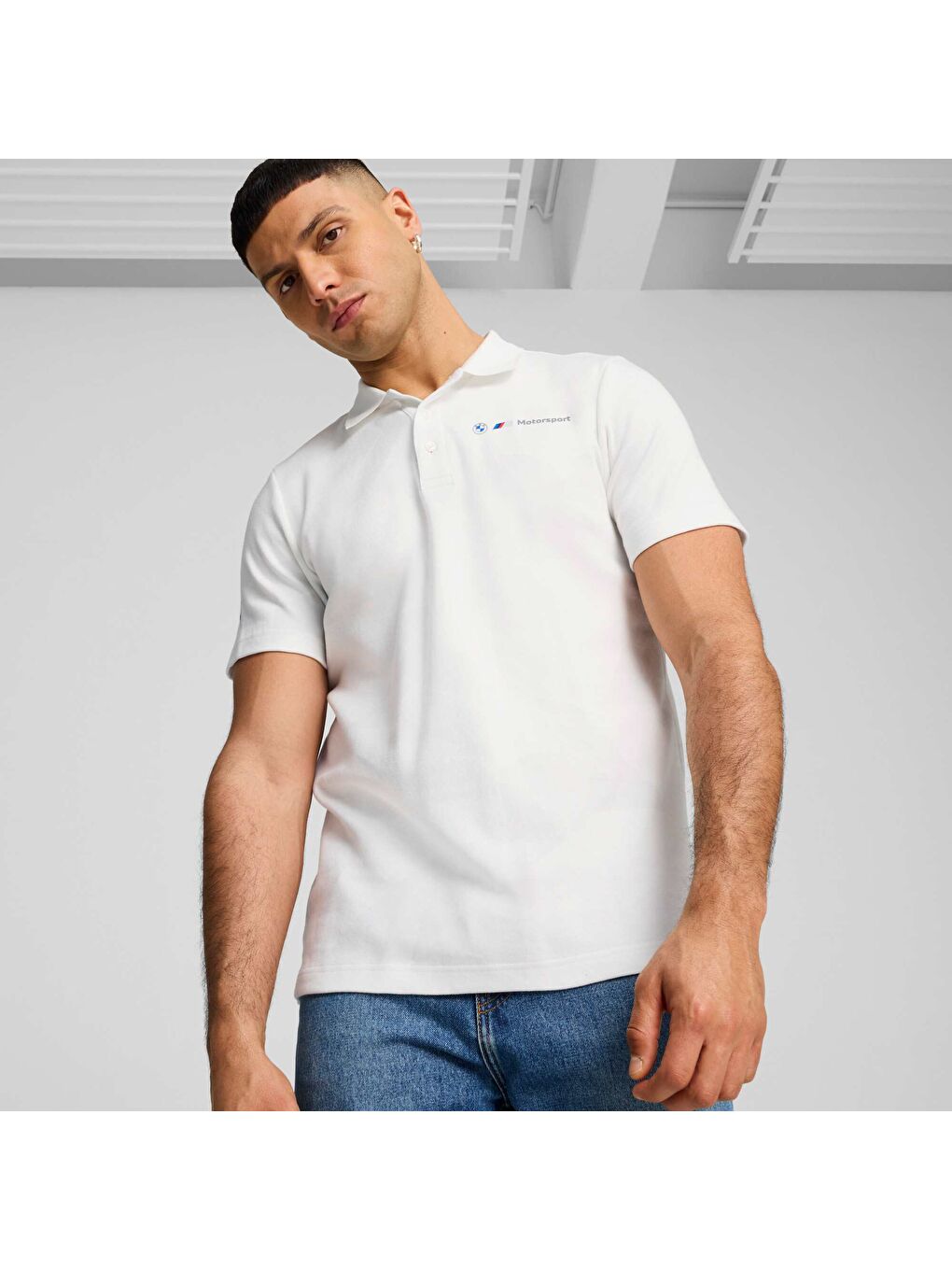 Beyaz BMW M Motorsport Erkek Jacquard Polo-6