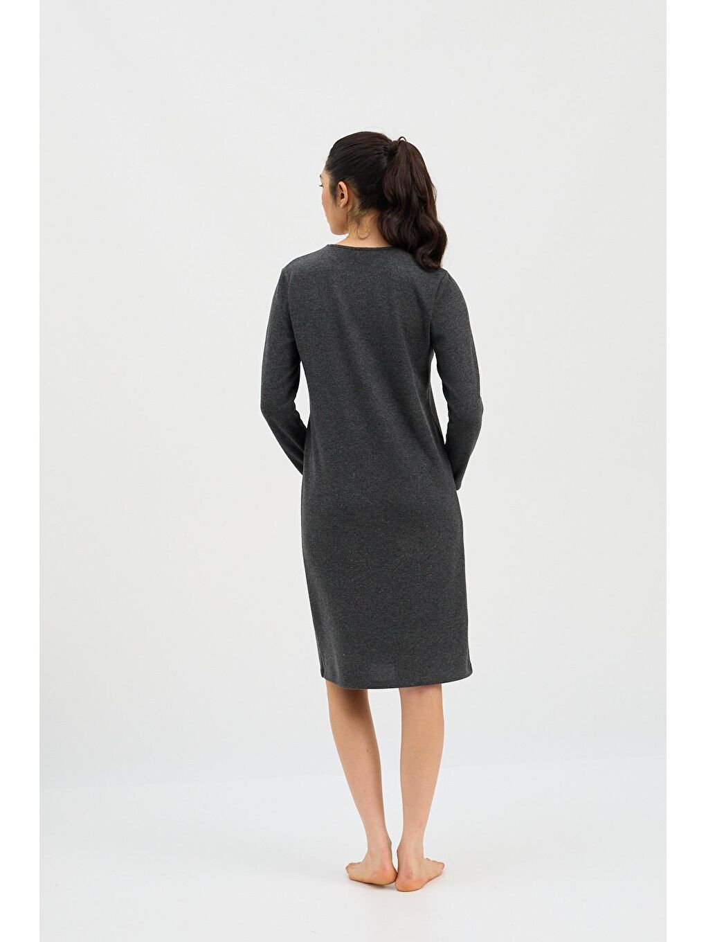 Kadın Infinity Dots Dizaltı Elbise Antrasit-3