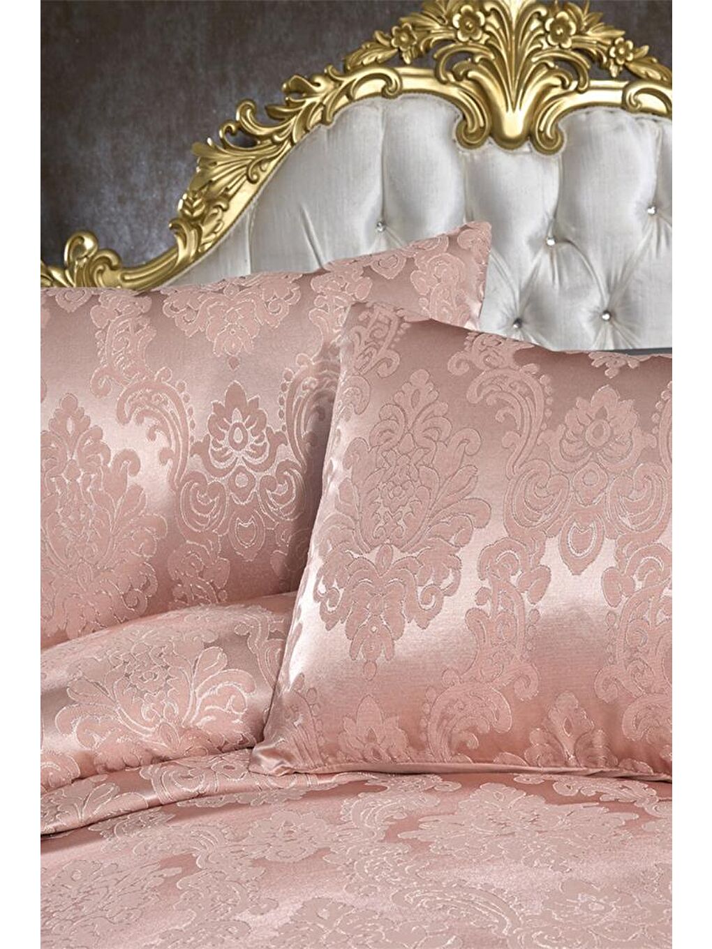 Pembe Toprak Jakarlı Şönil Yatak Örtüsü Pudra-1