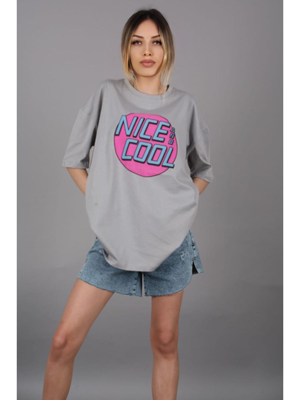 Gri Baskılı Tişört Mg1149-5