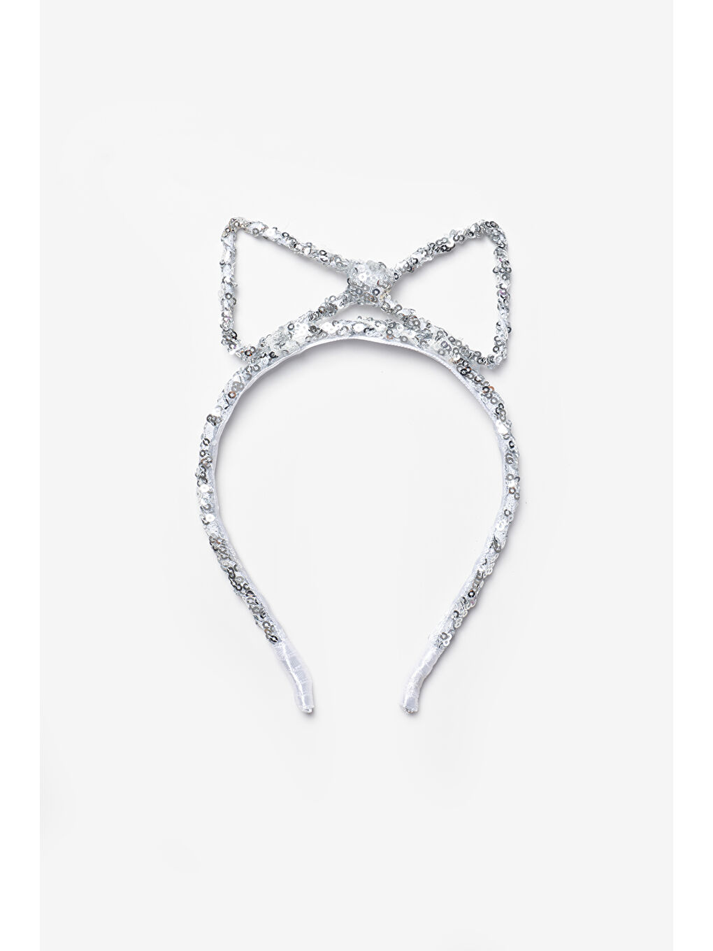 Gri Gümüş Pullu Fiyonk Figürlü Kız Çocuk Taç