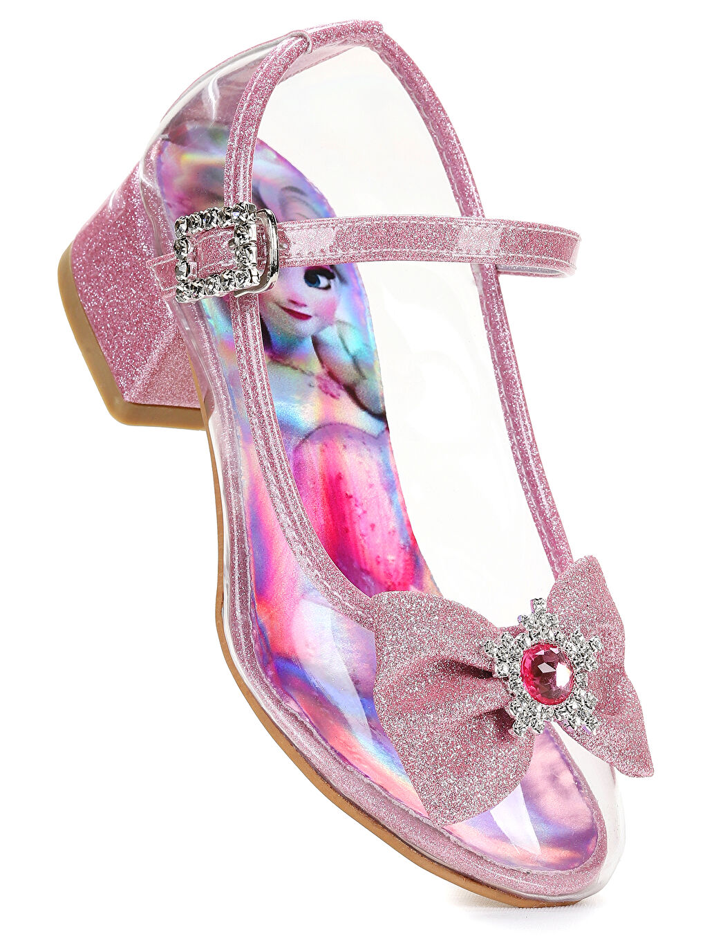 Pembe Asel Kız Çocuk Simli Topuklu Abiye Şeffaf Ayakkabı