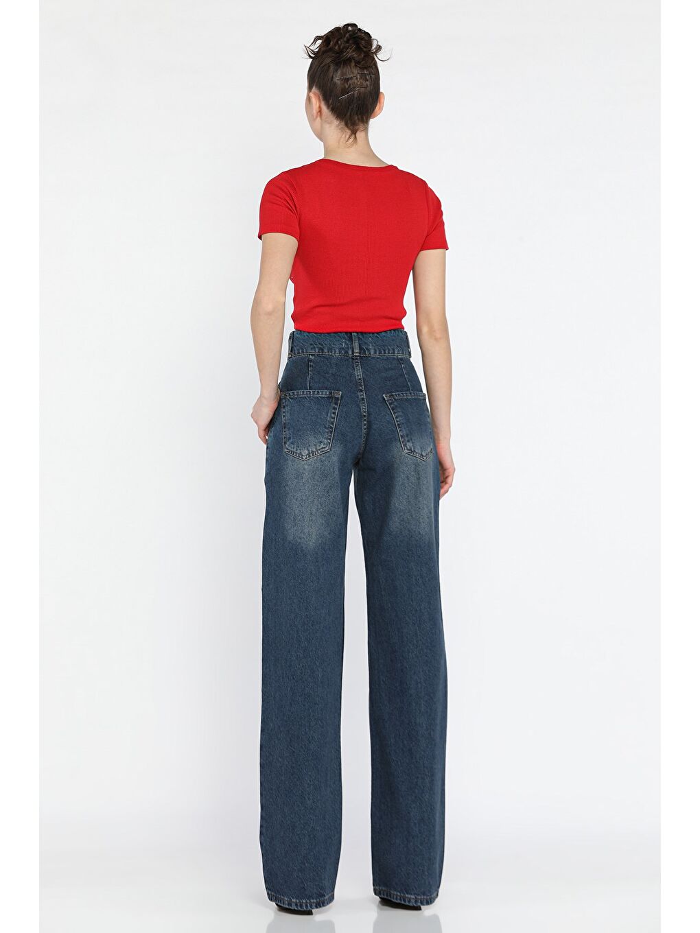 Mavi Pile Detaylı Kadın Jean Pantolon-3