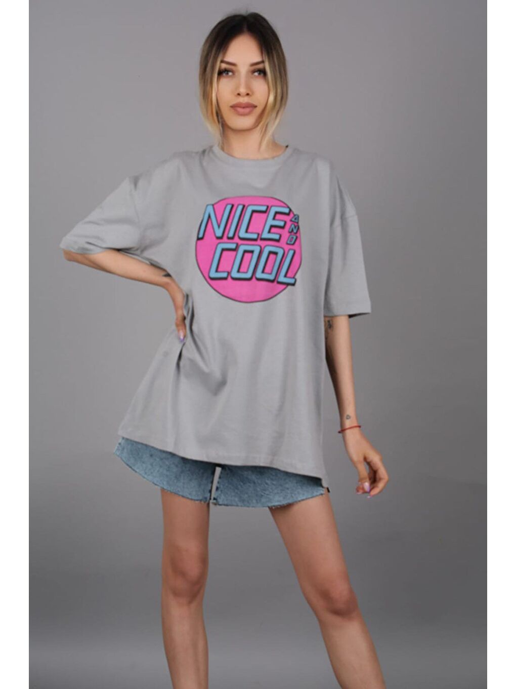 Gri Baskılı Tişört Mg1149-6