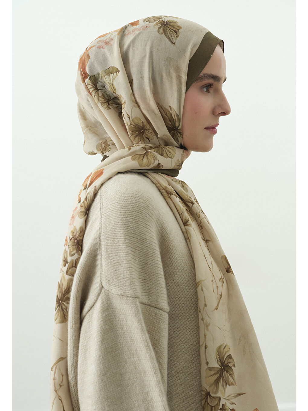 Bej FALL BREEZE DESENLİ PAMUK VİSKON ŞAL BEJ-3