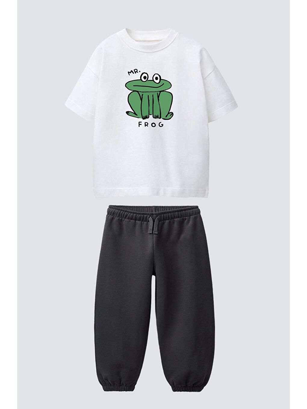 Antrasit Erkek Çocuk Kurbağa Baskılı Pamuklu Altüst Takım-1