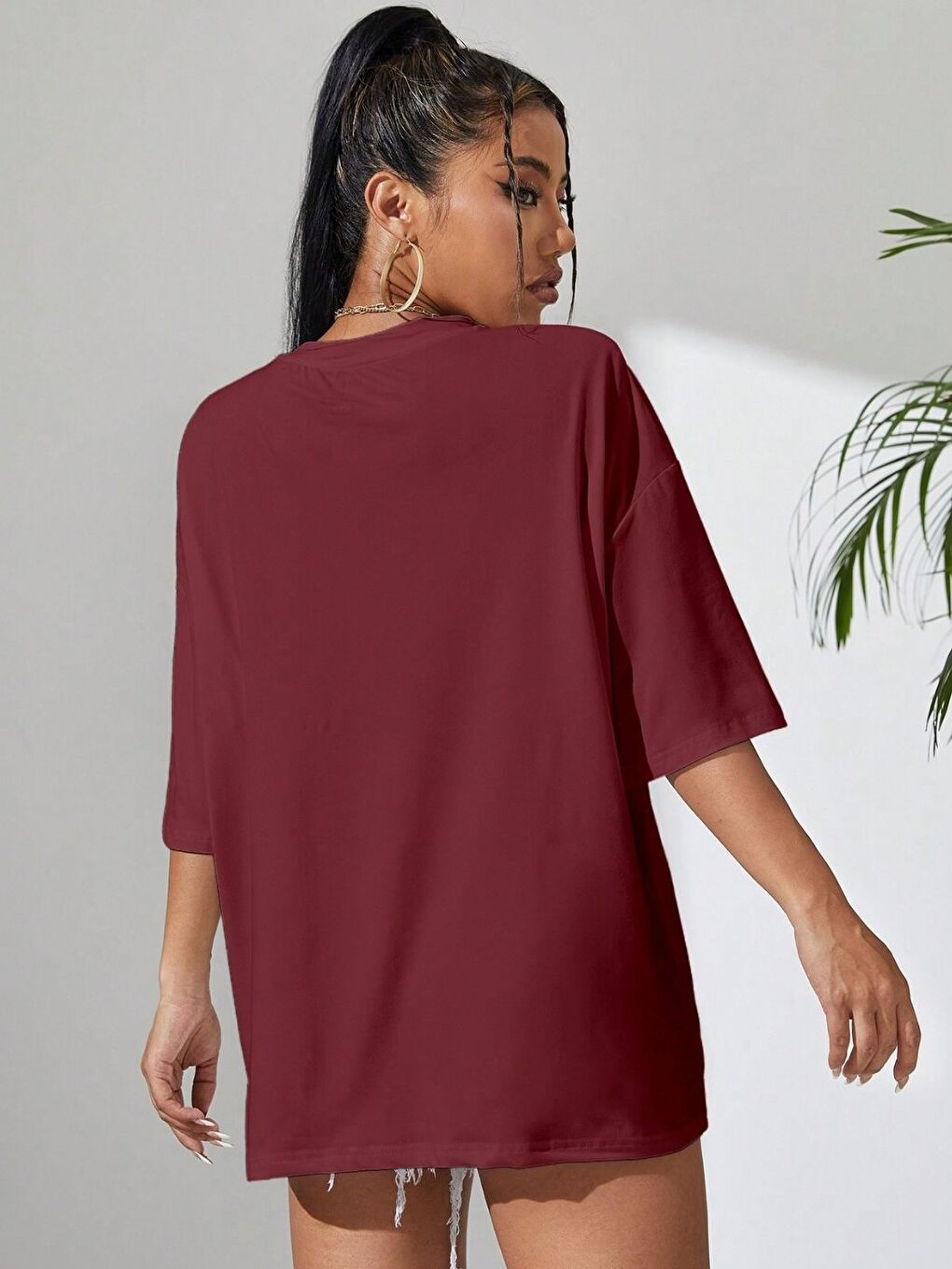 Unisex Bordo Baskısız Tişört-1